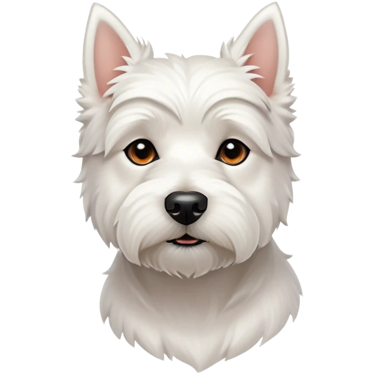 Cinematic Noble West Highland White Terrier Portrait Emoji, Poised and regal, with a compact, sturdy build and a pristine, well-groomed pure white coat, deep-set soulful dark eyes, Simplified yet sharp and sophisticated features, highly detailed, glowing with a soft, dignified glow, high shine, intelligent and loyal, stylized with an air of confidence, focused and attentive, soft glowing outline, capturing the essence of a watchful and determined companion, so majestic it feels as though it could trot out of the screen with effortless authority! emoji