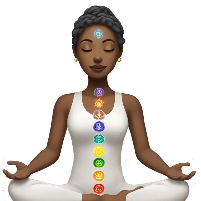 White woman with 7 chakra symbols meditation  emoji