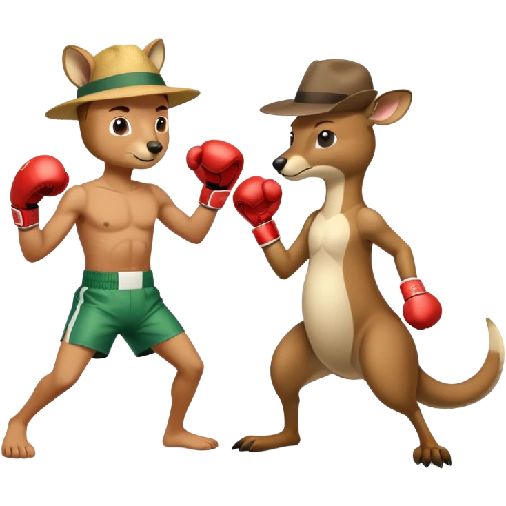 man in an Australian hat boxing with a kangaroo emoji