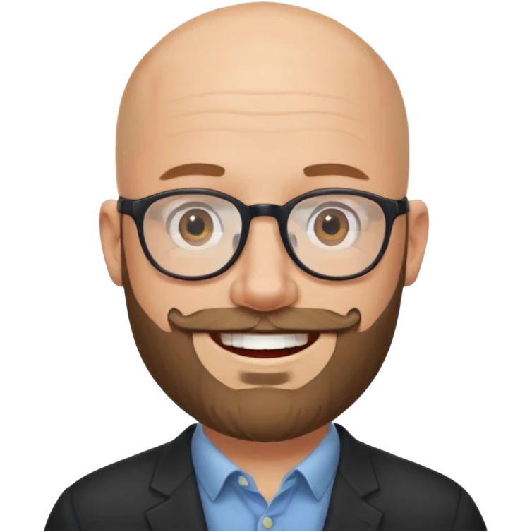 Bald white man with glasses and beard smiling big emoji