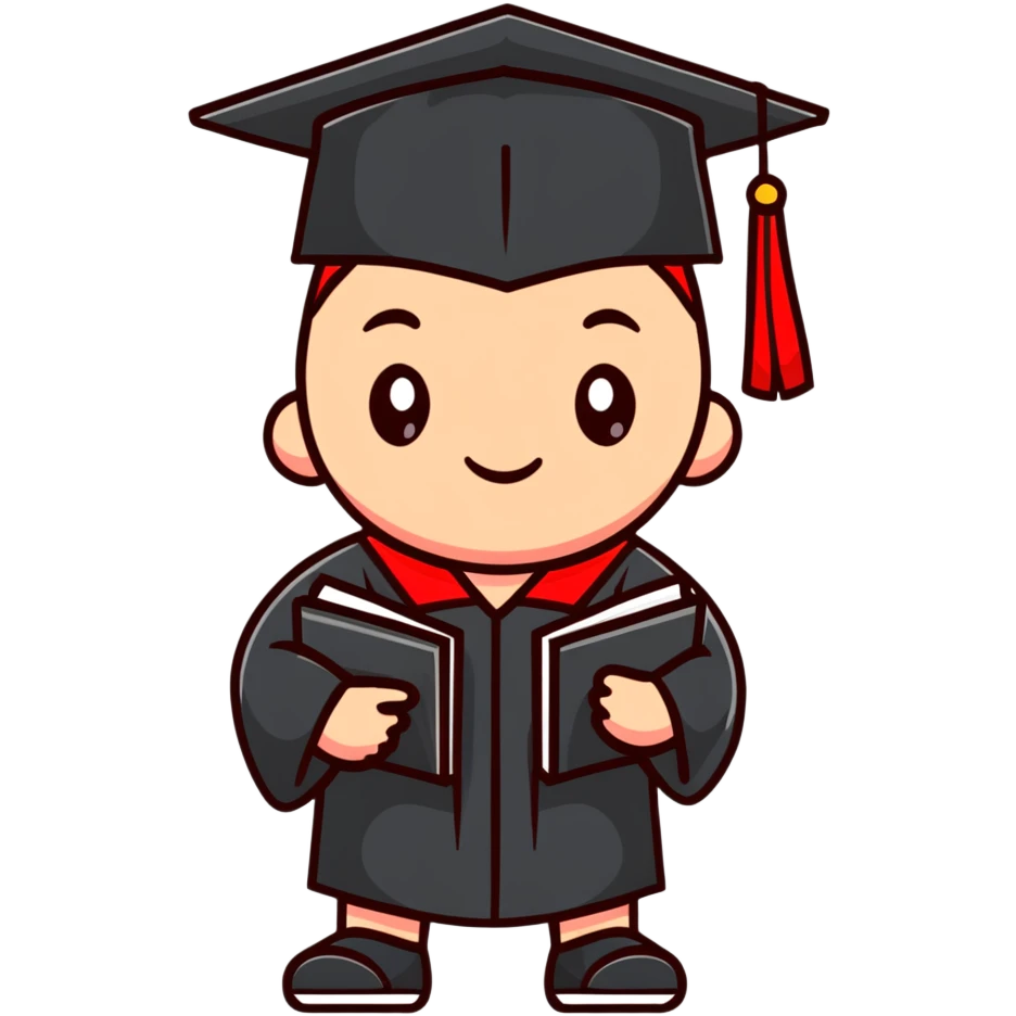 student with a red F grade, slumped posture, graduation cap emoji