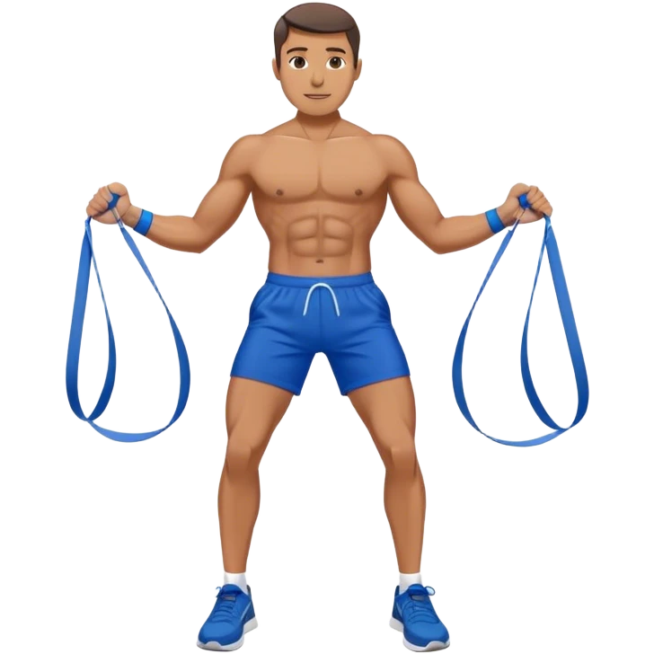 fit man with blue shorts resistance bands exercises emoji