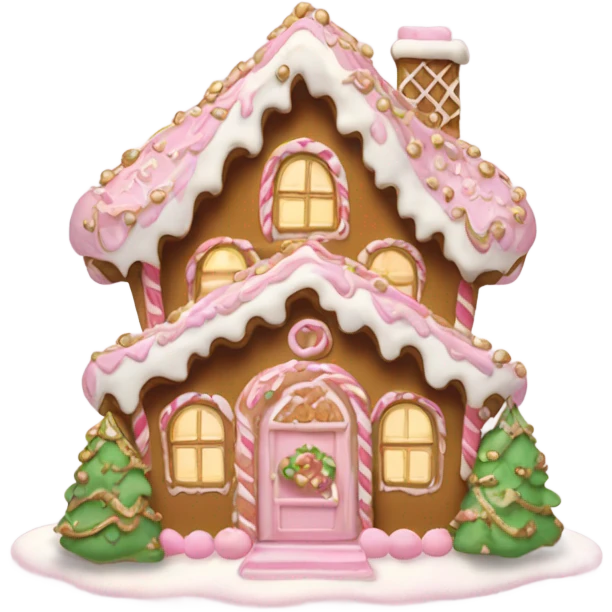 light pink and gold and white gingerbread house emoji