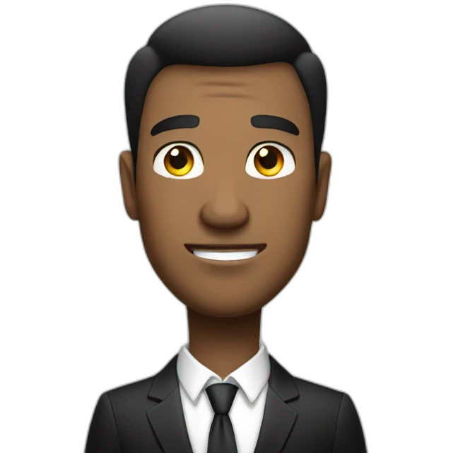 a cartoon looking handsome man in black suit with white background emoji