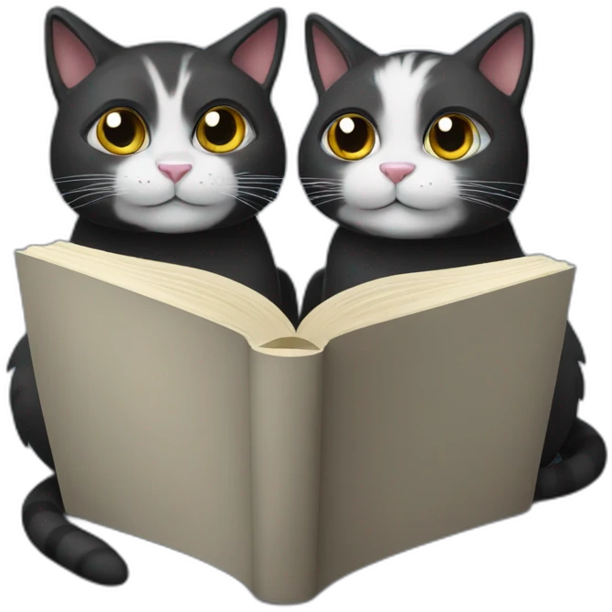 Gray and black cats reading book emoji