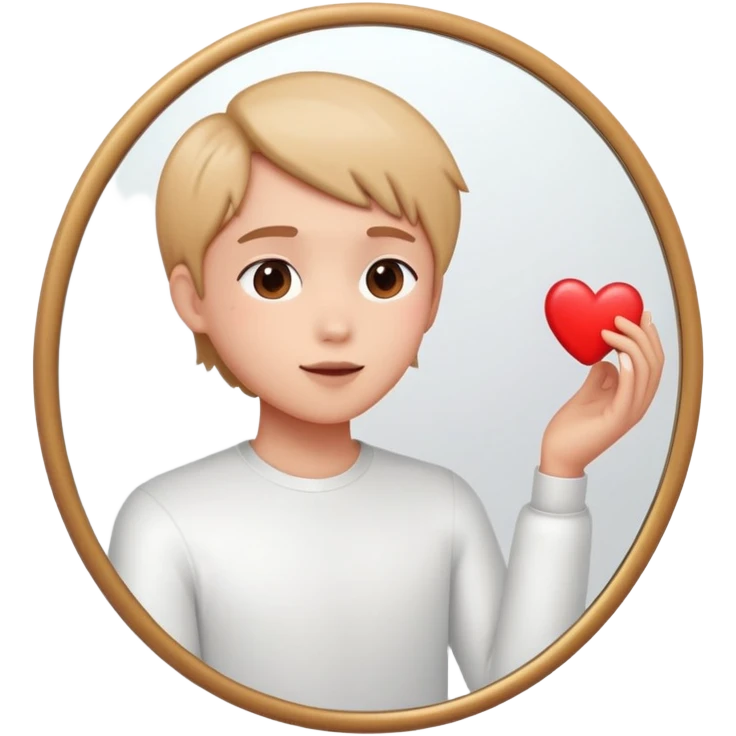 Person looking in mirror with heart for 'Love Yourself' song emoji