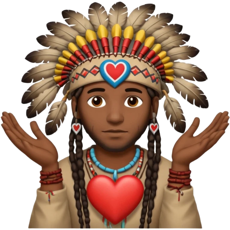 Black American man dark brown with dreads with a American Indian headdress with making a heart with both his hands emoji