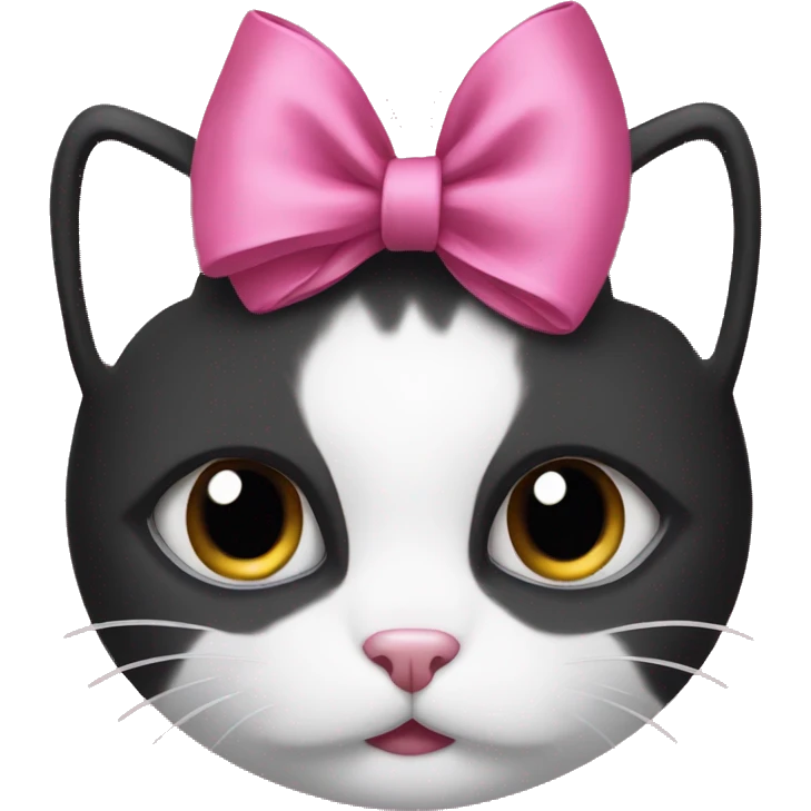 a black and white cat with a pink bow around its neck  emoji