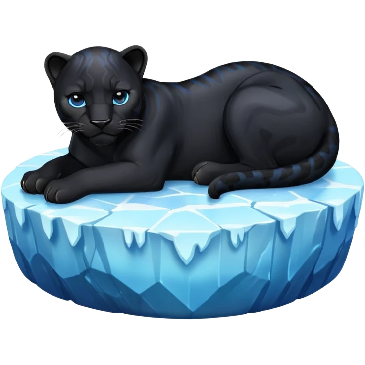 black panther curled up on an iceberg, emoji style emoji