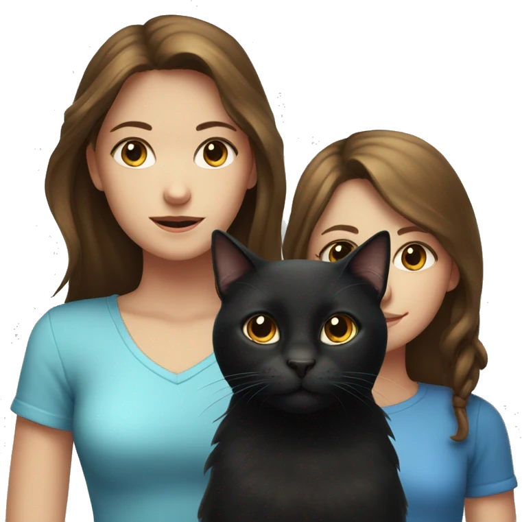 Black cat with a brown-haired girl with blue-eyed girl emoji