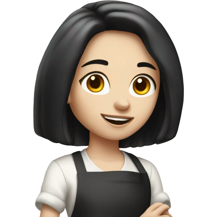 Pale girl with long black hair cooking dinner  emoji