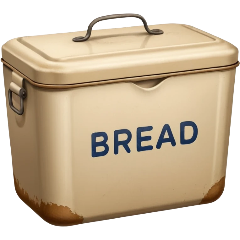 Beige metal container with the word “bread” on it  emoji