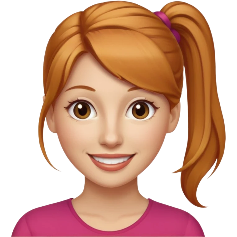 Woman 30 years old, strawberry blonde ponytail, brown eyes emoji