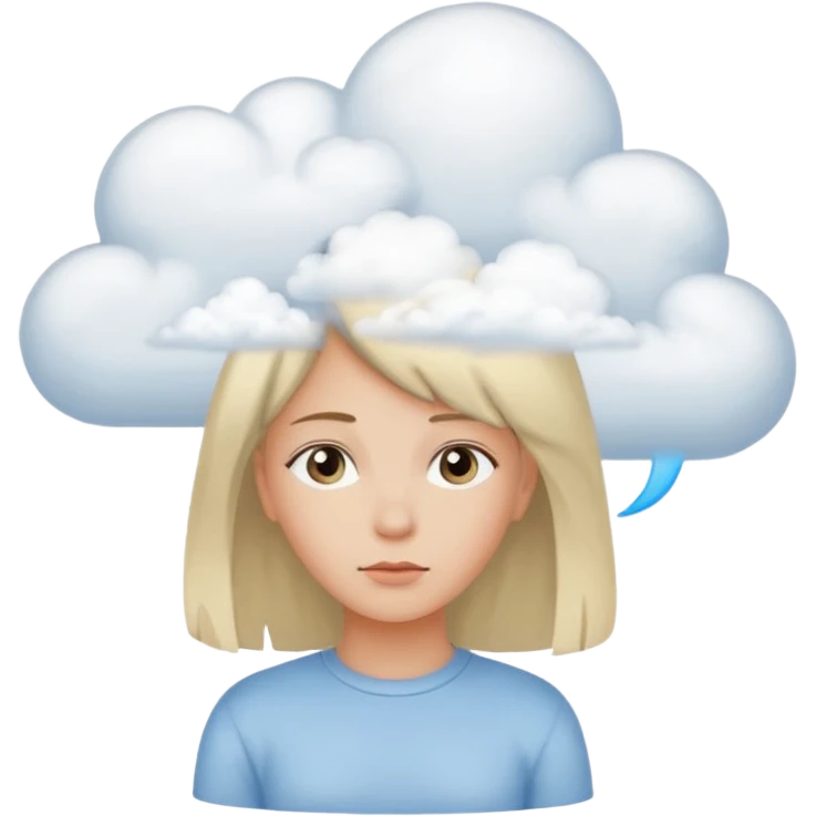 девочка думающая с облаком рядом с головой на белом фоне emoji