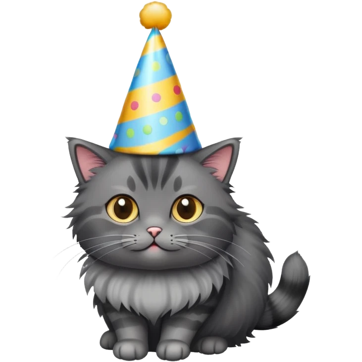 Fluffy black black grey cat birthday  emoji