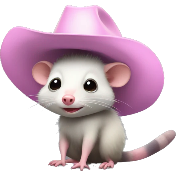 Opossum wearing a pink cowboy hat, animated looking emoji