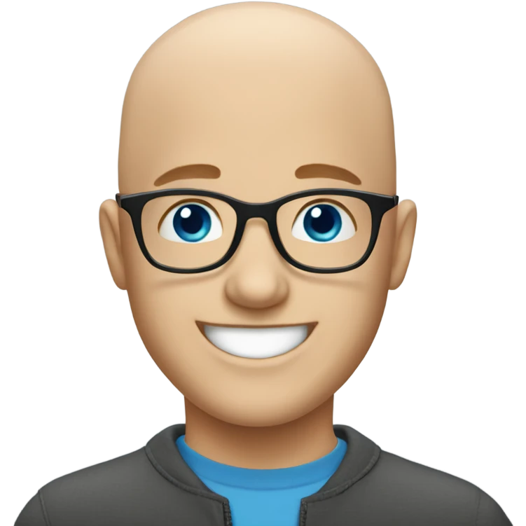 happy bald boy with glasses blue eyes emoji