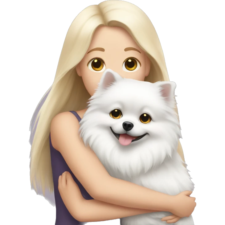 White skin girl hug white Pomeranian emoji