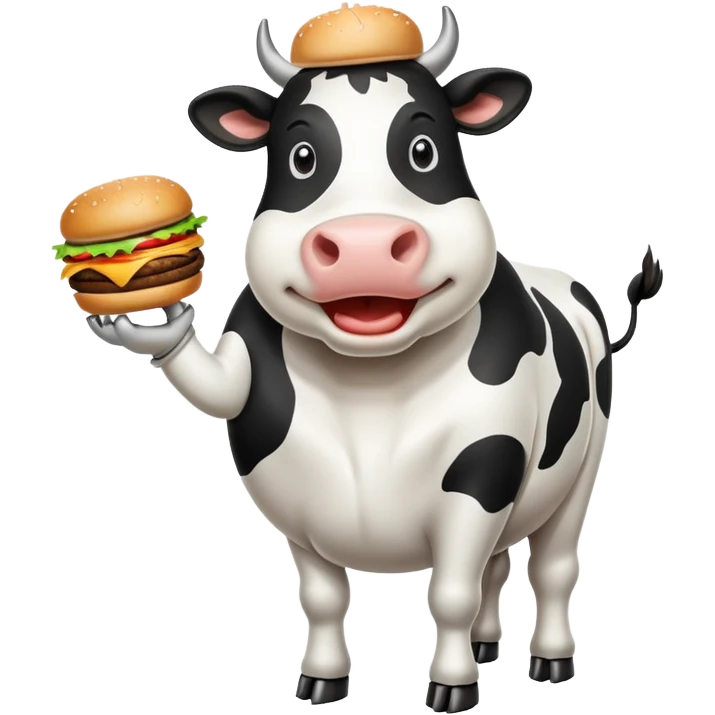 Cow standing up eating a burger joyfully emoji
