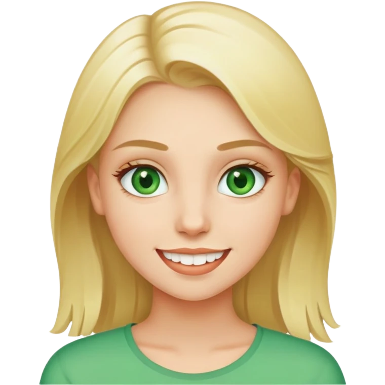 Green eye blond girl white teeth emoji