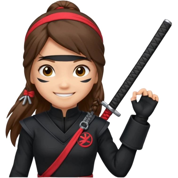 i need girl ninja smile with long brown hair with black costume with name mabel emoji