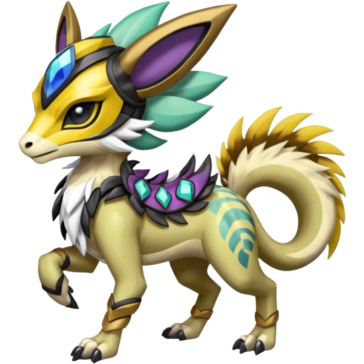 Colorful masked armored leathery scaly furry Meloetta-Manectric-Solgaleo-Raikou-Pokémon-Digimon-Fakémon-fusion-hybrid-creature emoji