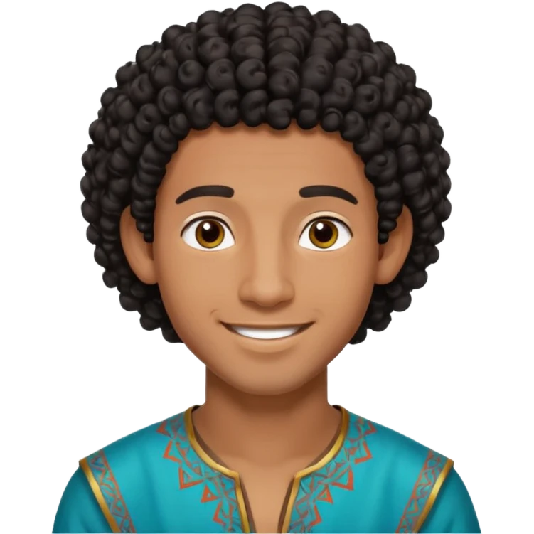 Young man with black curly hair cascade Haircut and dark skin, moroccan / amazingh race emoji
