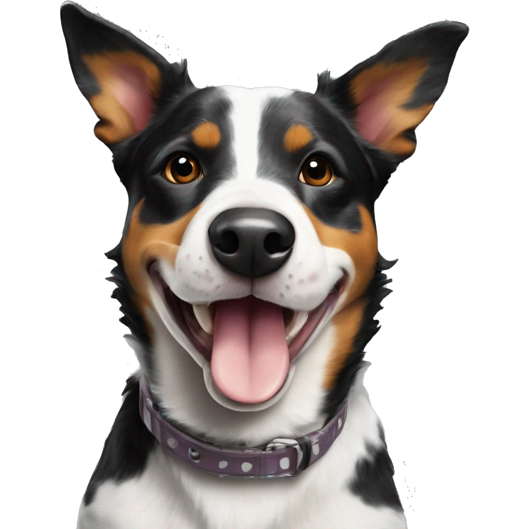 Australian black and white cattle dog with its tongue out  emoji