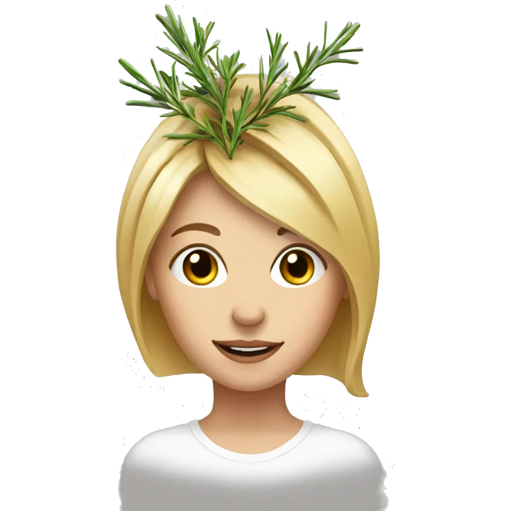 woman with blond Hair growing rosemary out of her head emoji