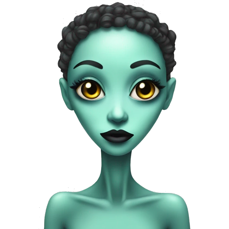 Alien with mascara and lipliner and lip gloss on face emoji