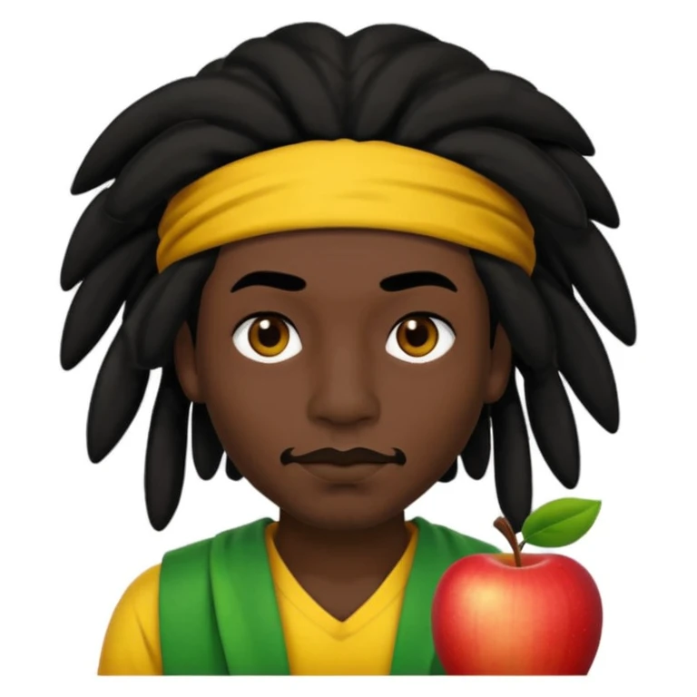 a man with black skin, black hair, black eyes, black eyebrows, black nose, brown lips, and rasta hair, apple emoji style, no text emoji