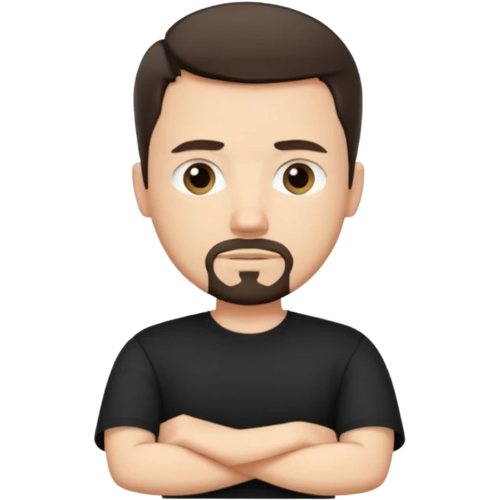 White man with short dark hair and goatee and neutral expression with his arms folded emoji
