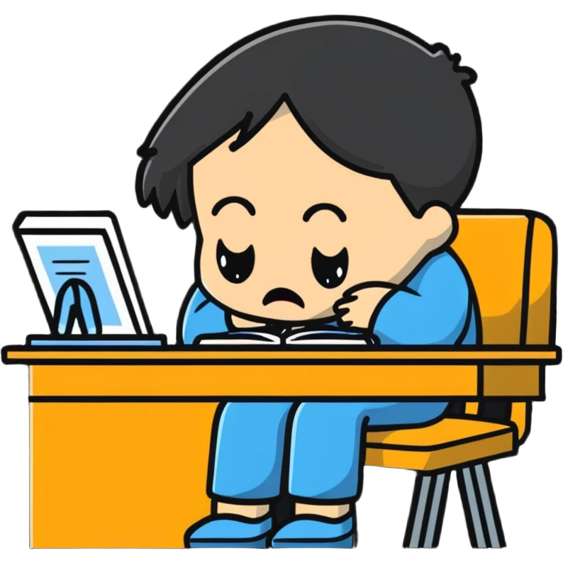 person sitting at a desk crying emoji