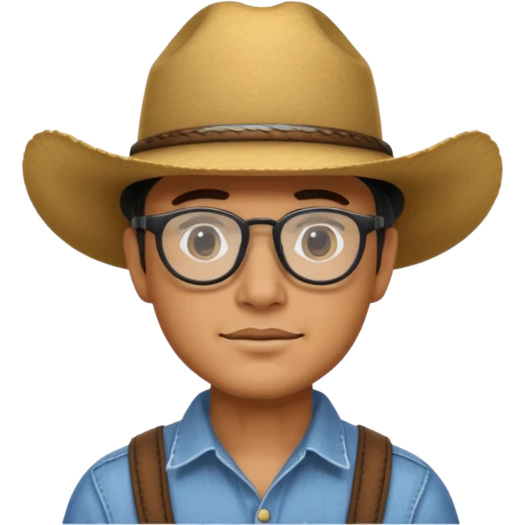 Man wearing a cow boy hat with black glasses and a chin strap   emoji