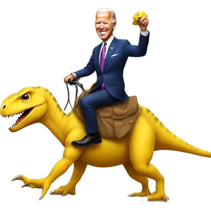 Joe Biden riding a yellow dinosaur  emoji