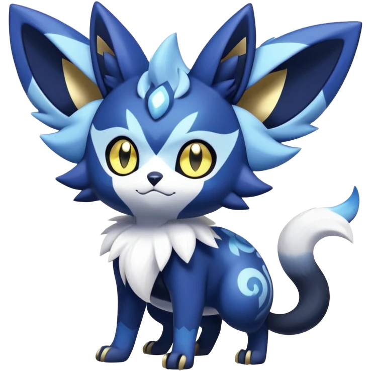 Shiny mExotic Colorfulj Excessive Mysterious Gothic Meowstic-Zorua-Noibat-Pokémon-Fakémon-hybrid-creature (full body) with pattern-markings with golden eyes emoji