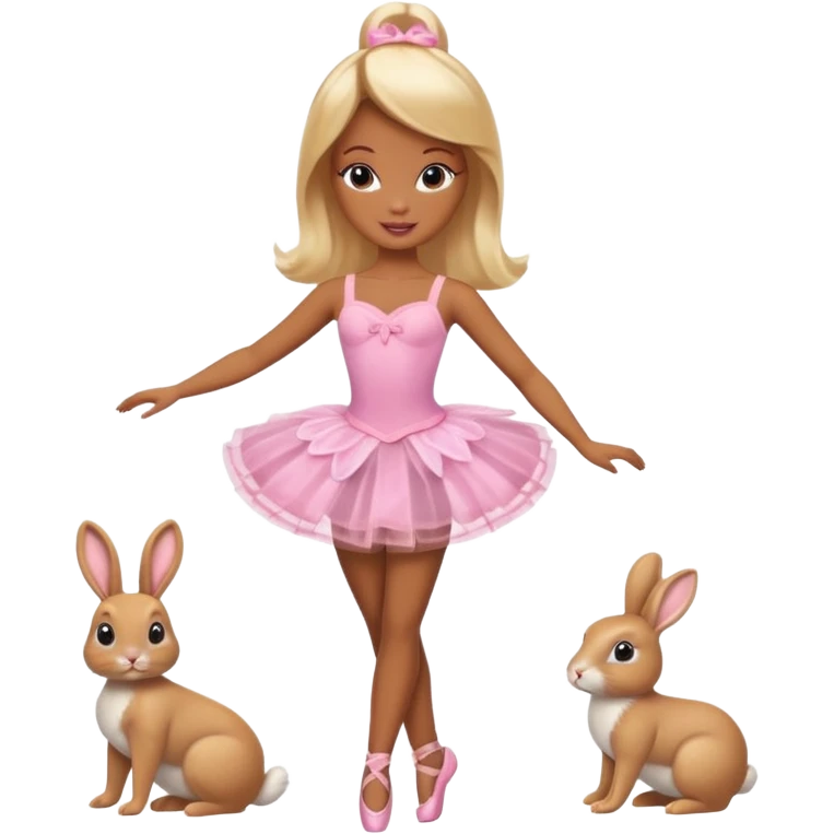 Brown skin blonde hair barbie ballerina with bunny  emoji
