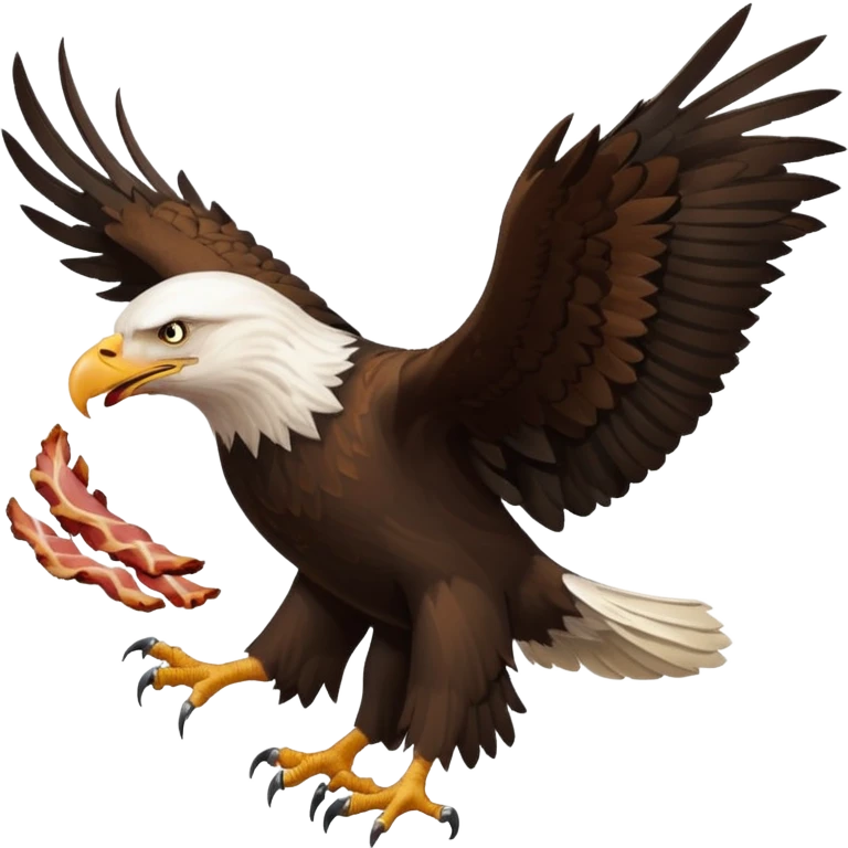 A regal flying bald eagle eating a feral pig and bacon  emoji