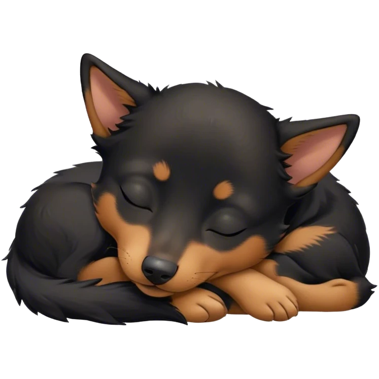 Meme-Worthy Cute Sleeping Black and Tan Kelpie Portrait Emoji, Head resting peacefully with a contented smile, showcasing a delightfully agile build and a luxuriously soft black and tan Fur, eyes shut in a serene nap, Simplified yet hilariously adorable features, highly detailed, glowing with a soft, drowsy light, high shine, relaxed and utterly lovable, stylized with an air of playful laziness, bright and heartwarming, soft glowing outline, capturing the essence of a comically sleepy herder, so meme-worthy it feels like it could instantly become the next viral sensation of adorable slumber! emoji