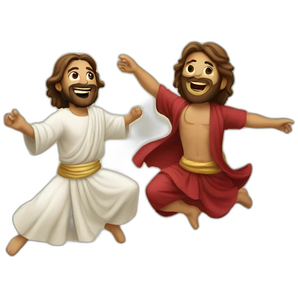 jesus christ and mahoma dancing happily emoji