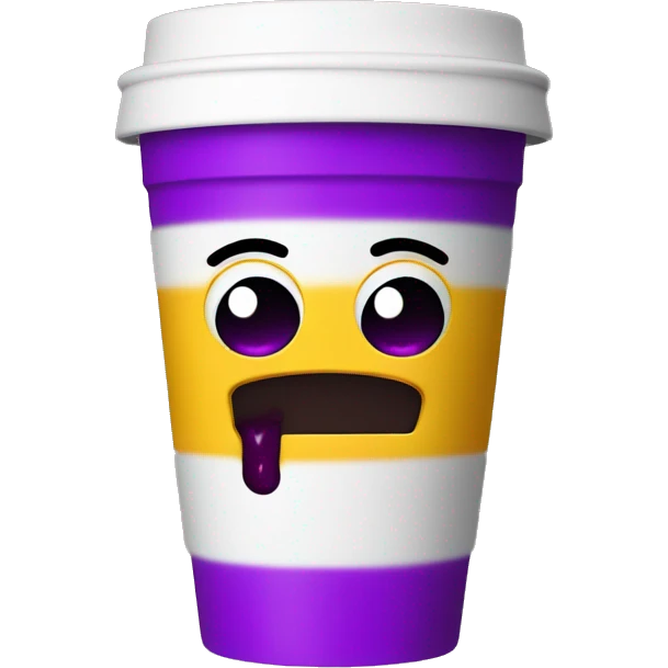 Styrofoam double cup with purple liquid inside, and a silly face on the outside emoji