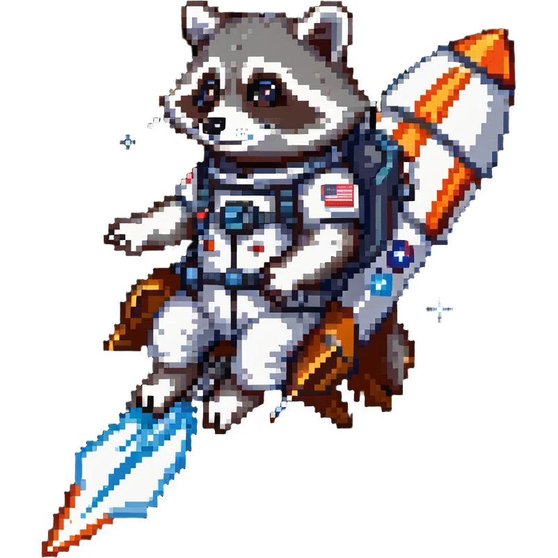 raccoon astronaut riding a rocket emoji