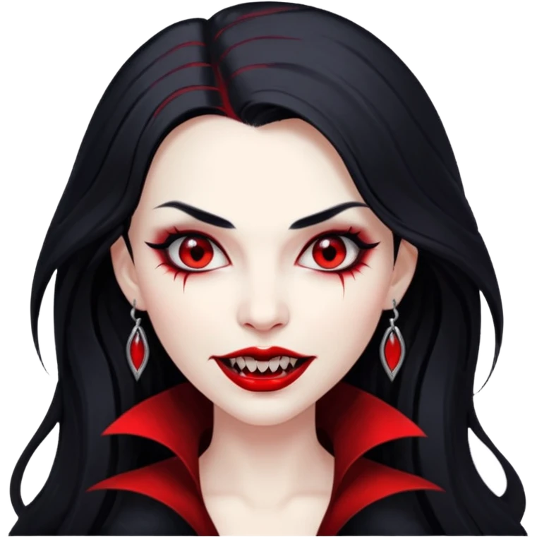 Beautiful vampire woman with long black  hair and red highlights showing fangs  emoji