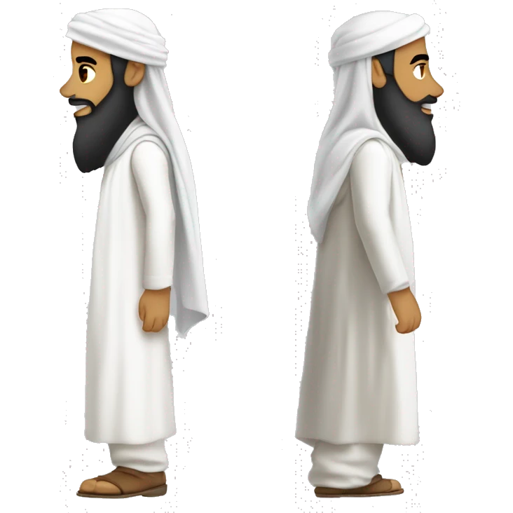 sideview of a bearded muslim man in a white thobe walking whilst wearing a shemagh. emoji