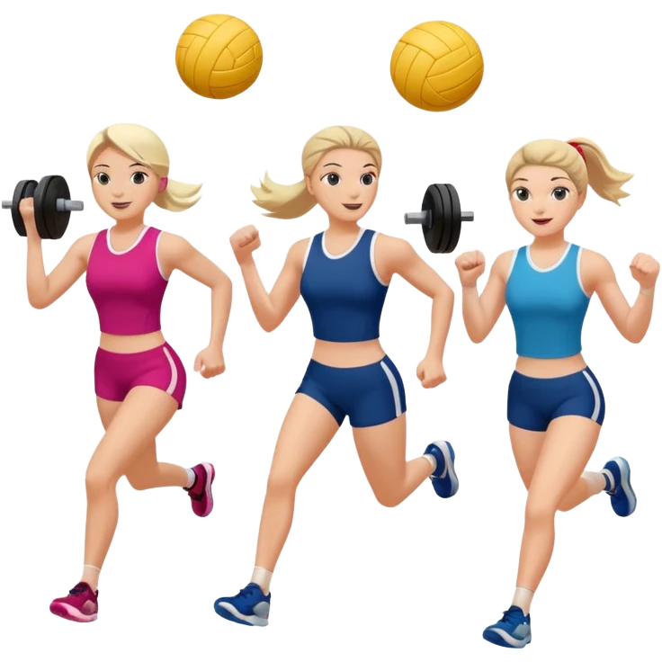 buatkan emoji yang mengandung unsur gym,volley,running emoji