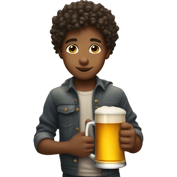 curly boy holding a beer emoji