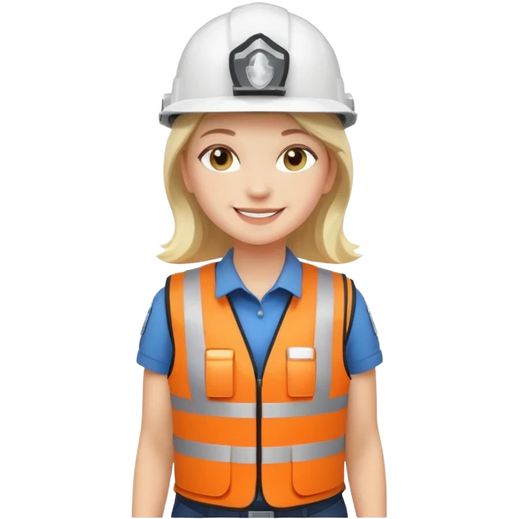 Girl full body standing with her white security helmet and security vest on emoji