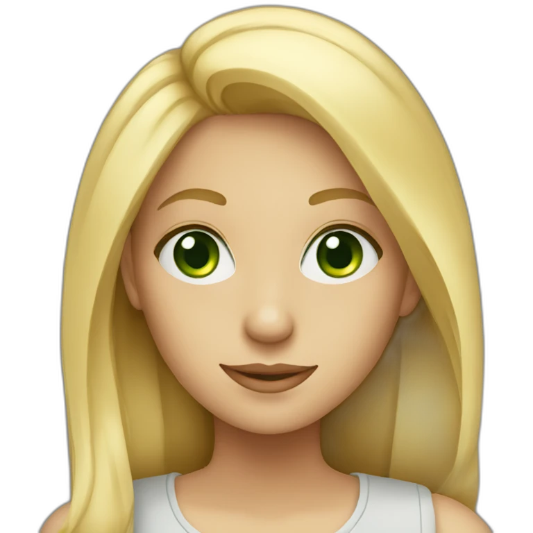 Girl blond with laptop with green eyes emoji