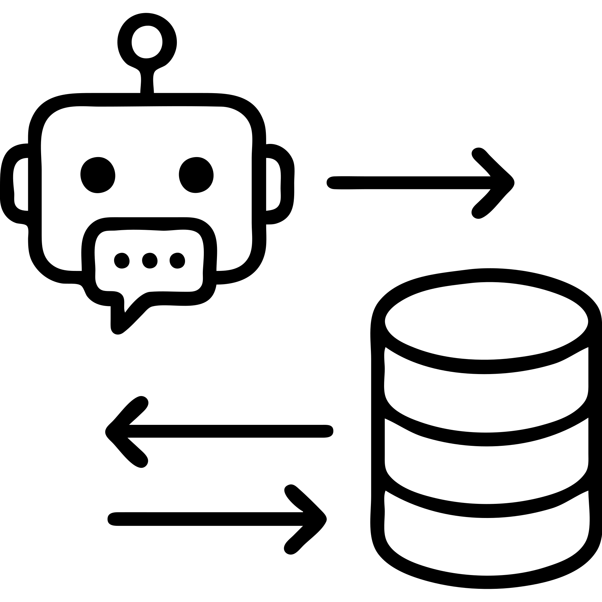 outlined icon of a chatbot with arrows pointing to a database, representing question-to-query conversion emoji
