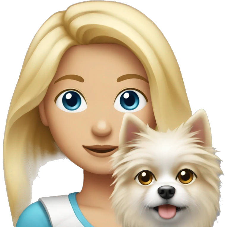 Blonde girl blue eyes holding spitz  emoji